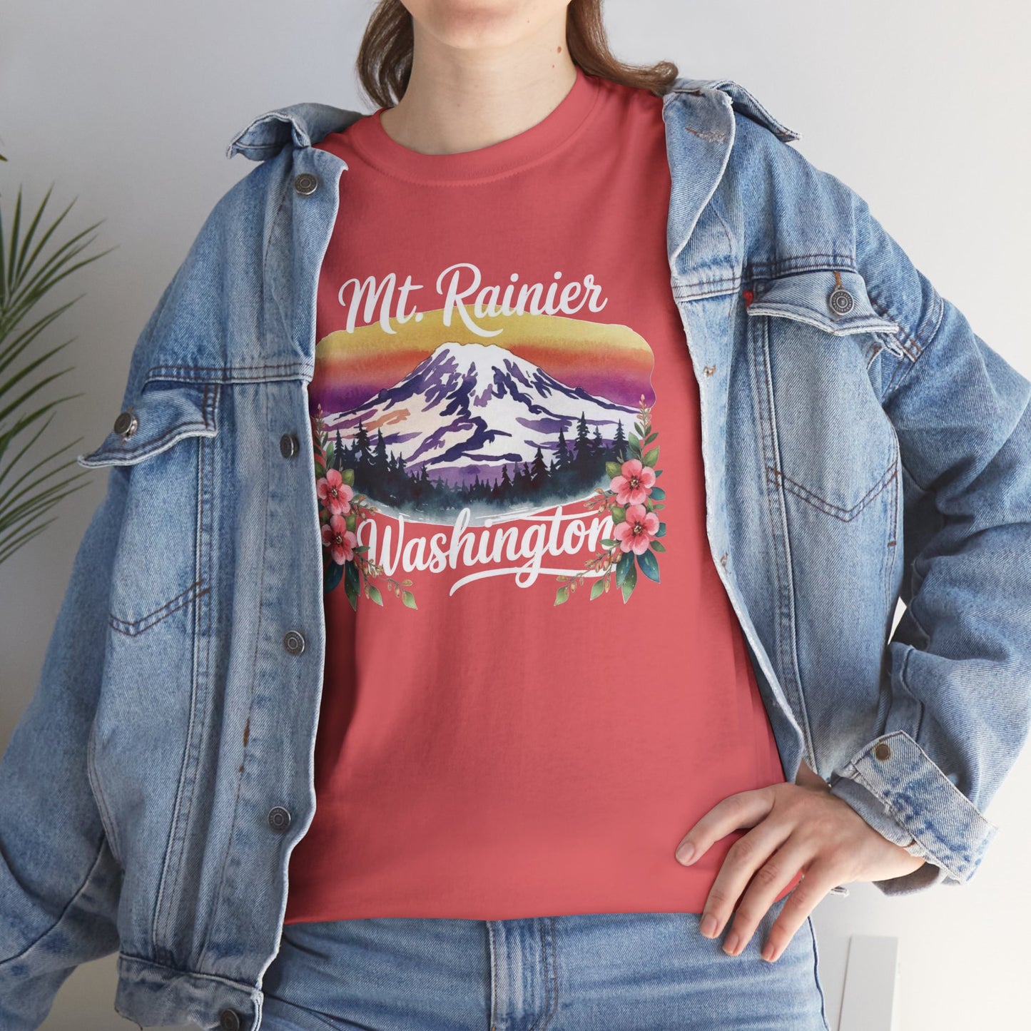 Mt. Rainier - Washington Floral Sunset T-Shirt