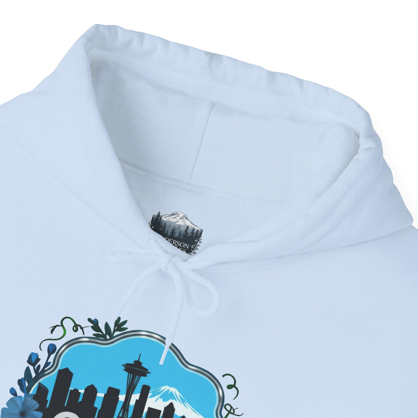 Floral Blue Seattle City Skyline Hoodie