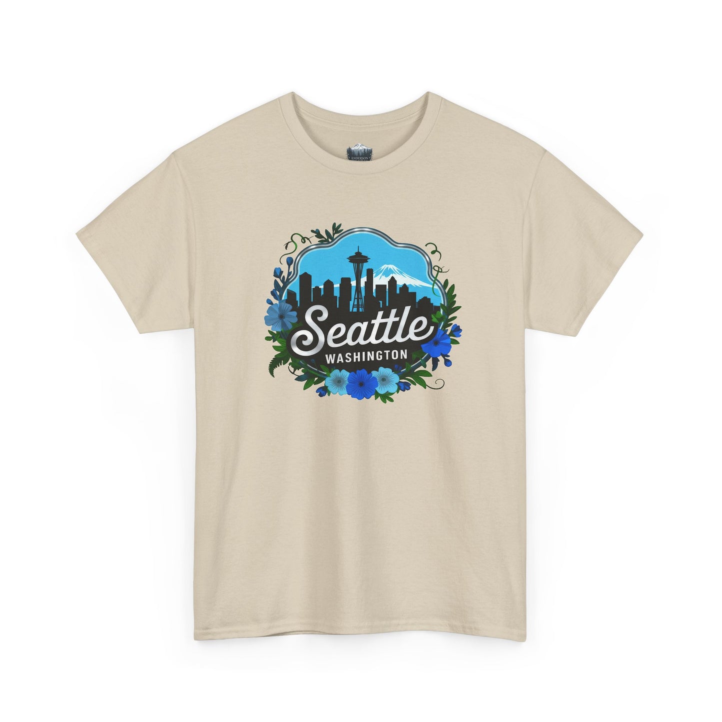 Floral Blue Seattle City Skyline T-Shirt