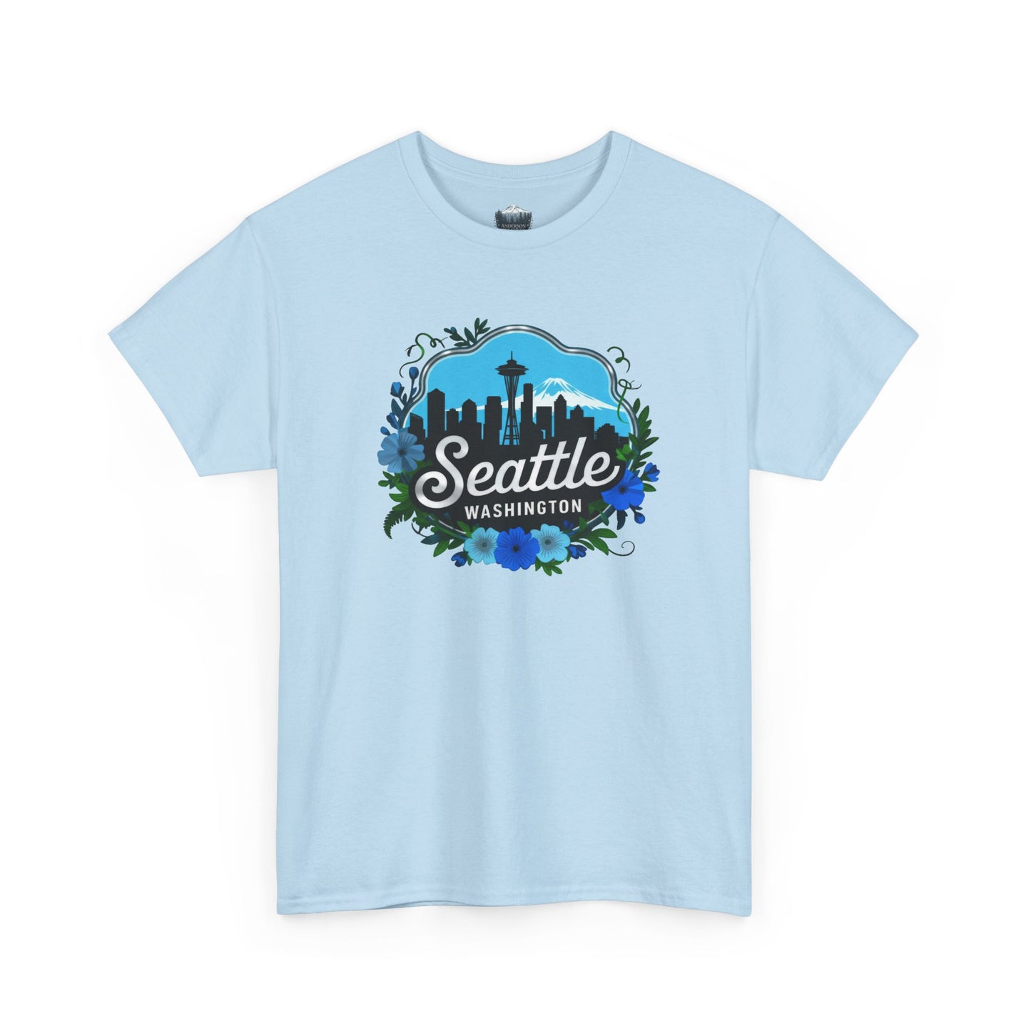 Floral Blue Seattle City Skyline T-Shirt