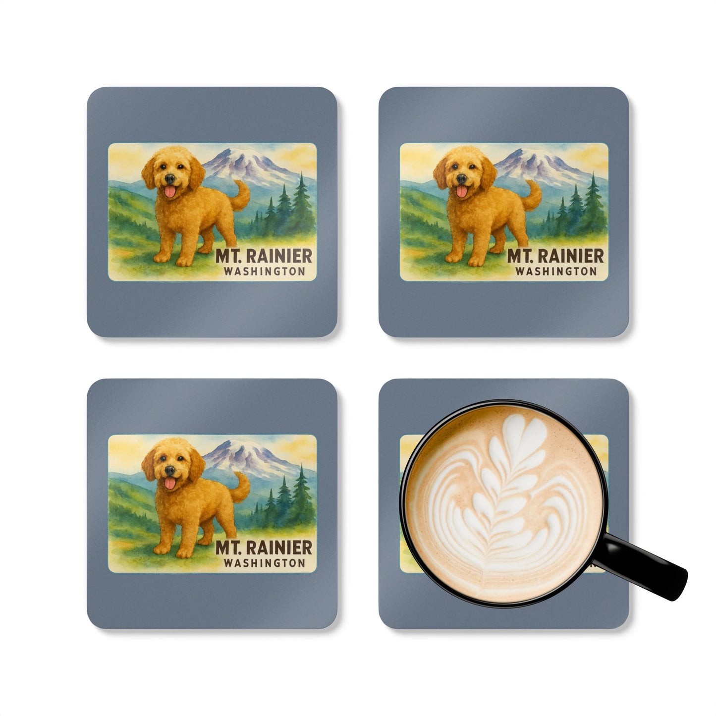 Mt. Rainier - Washington Golden Doodle Coaster Set