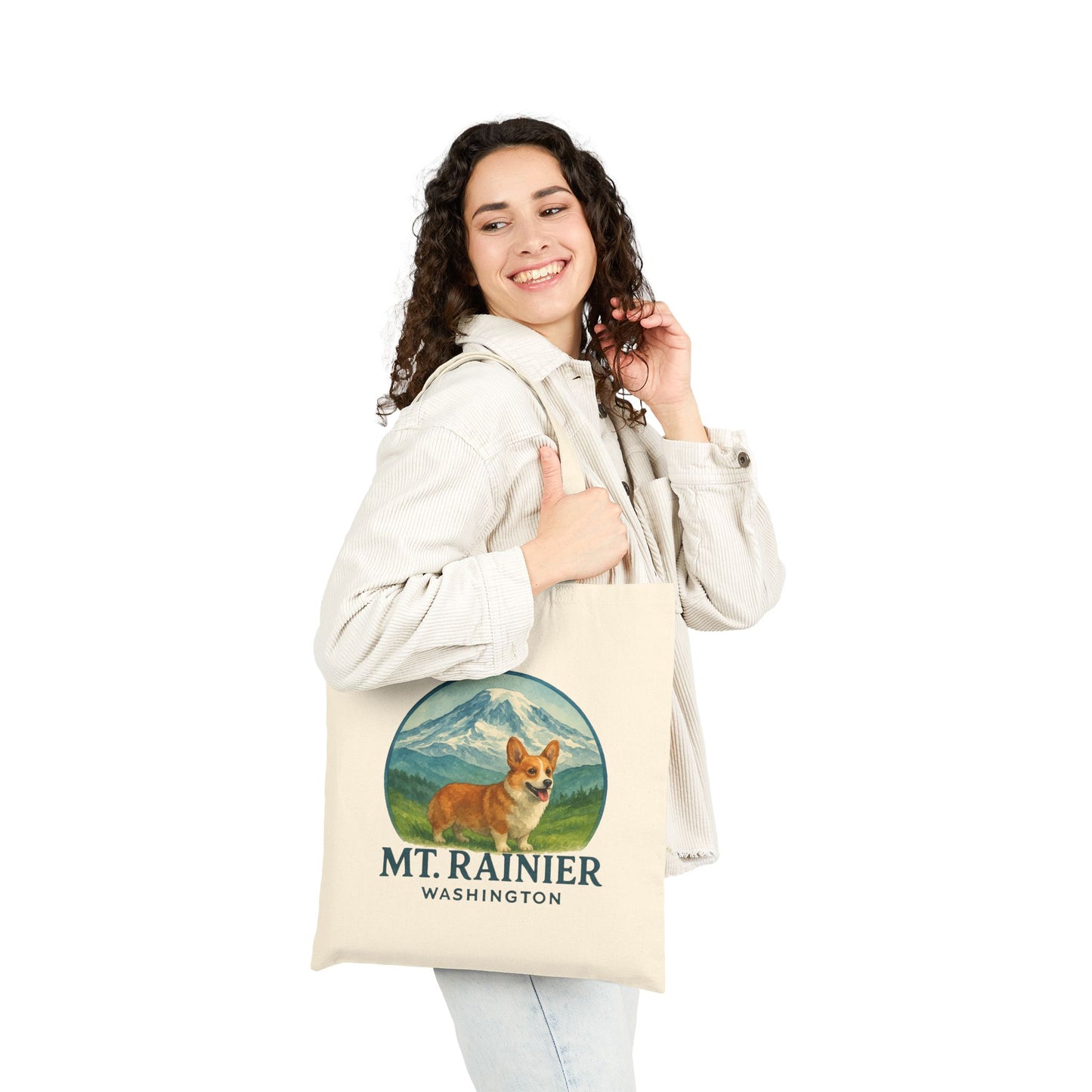 Mt. Rainier - Washington Corgi Canvas Tote Bag