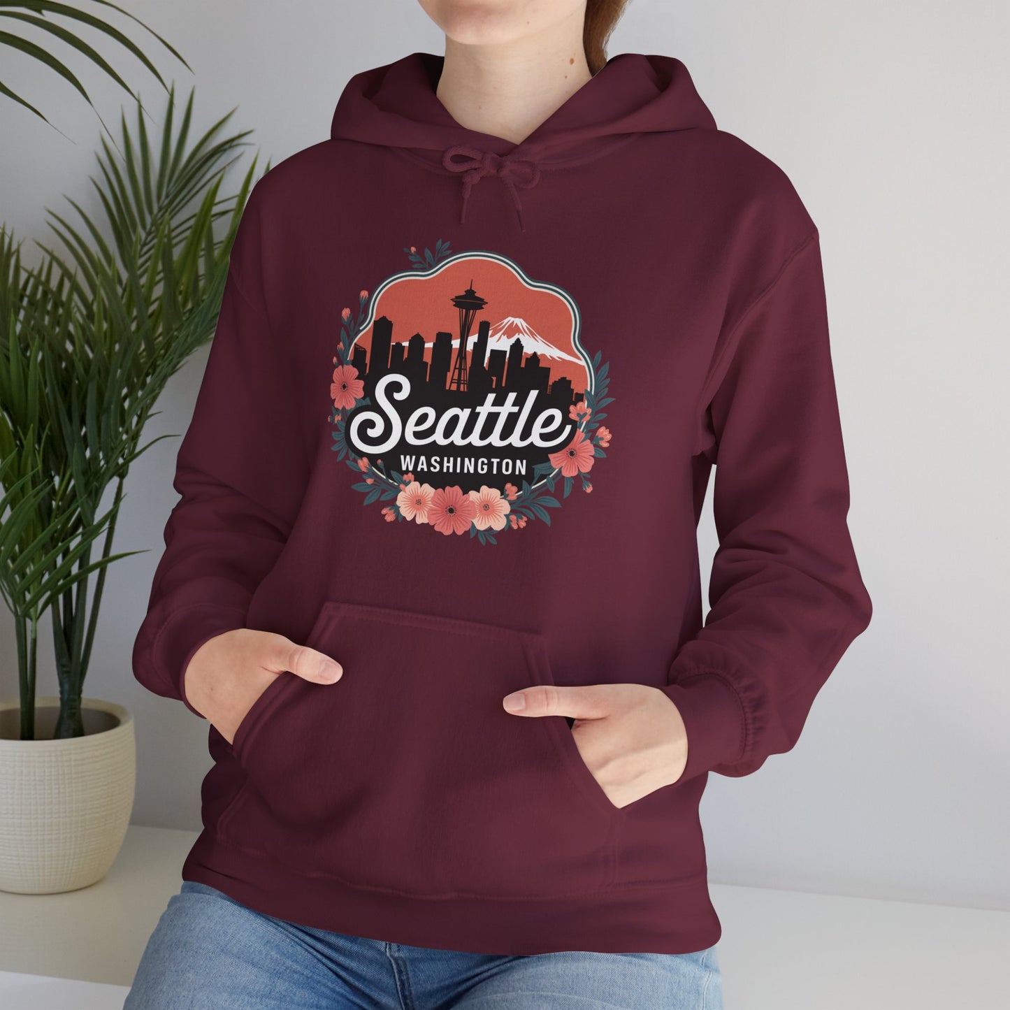 Floral Seattle City Skyline Hoodie
