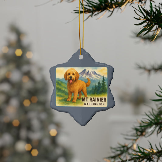 Mt. Rainier - Washington Golden Doodle Ornament