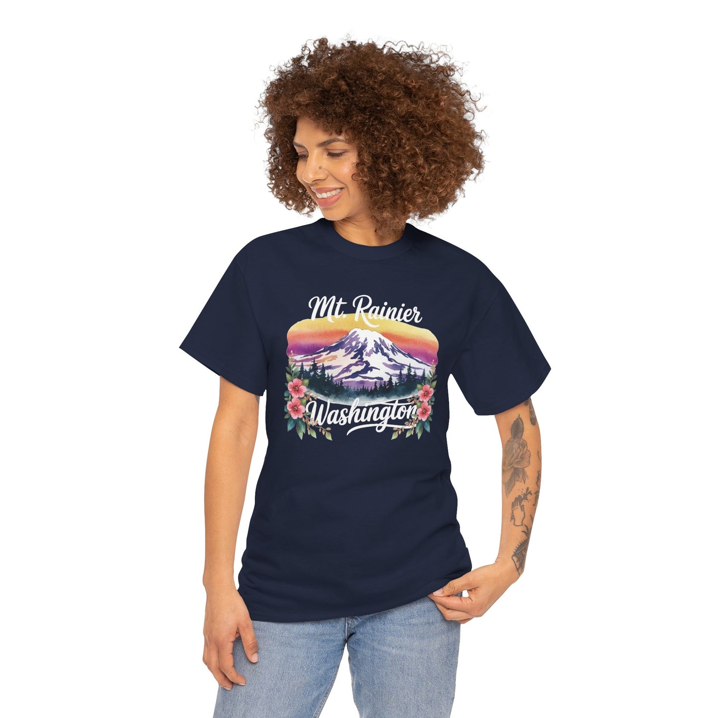 Mt. Rainier - Washington Floral Sunset T-Shirt