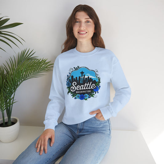 Floral Blue Seattle City Skyline Sweatshirt