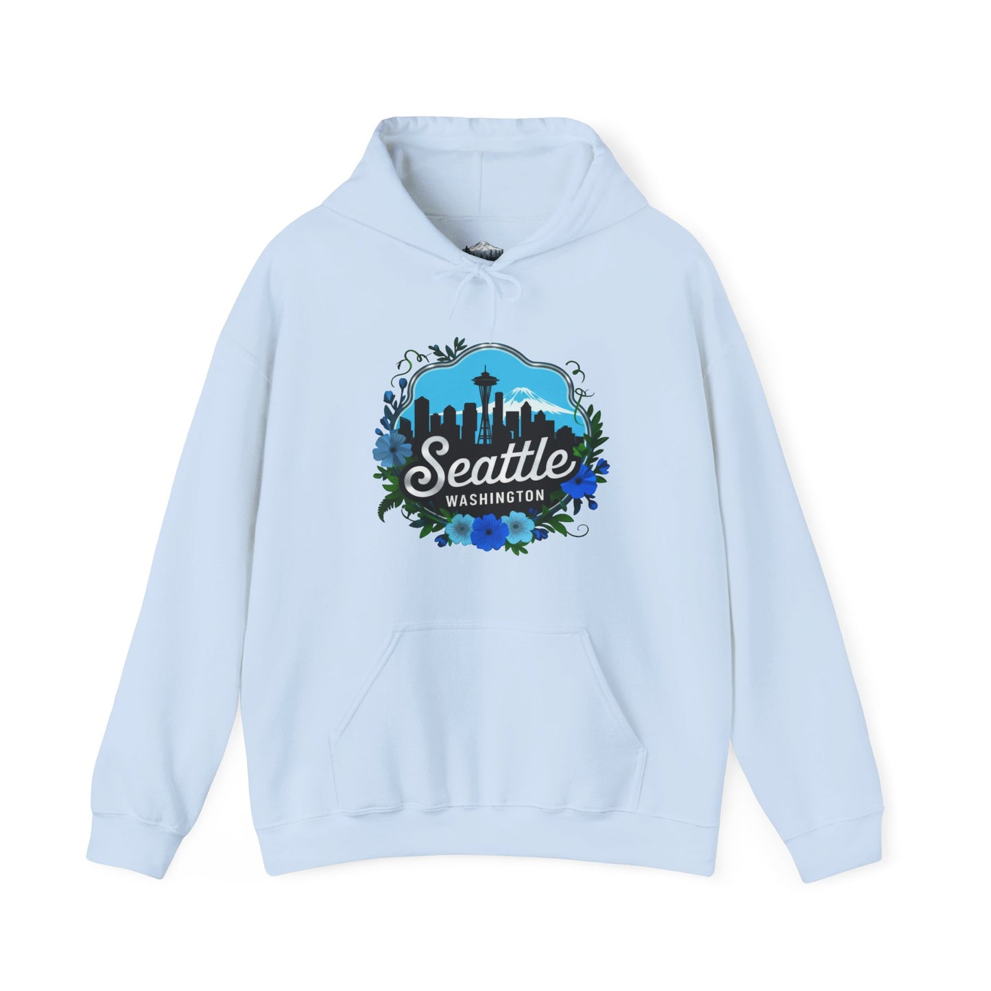 Floral Blue Seattle City Skyline Hoodie