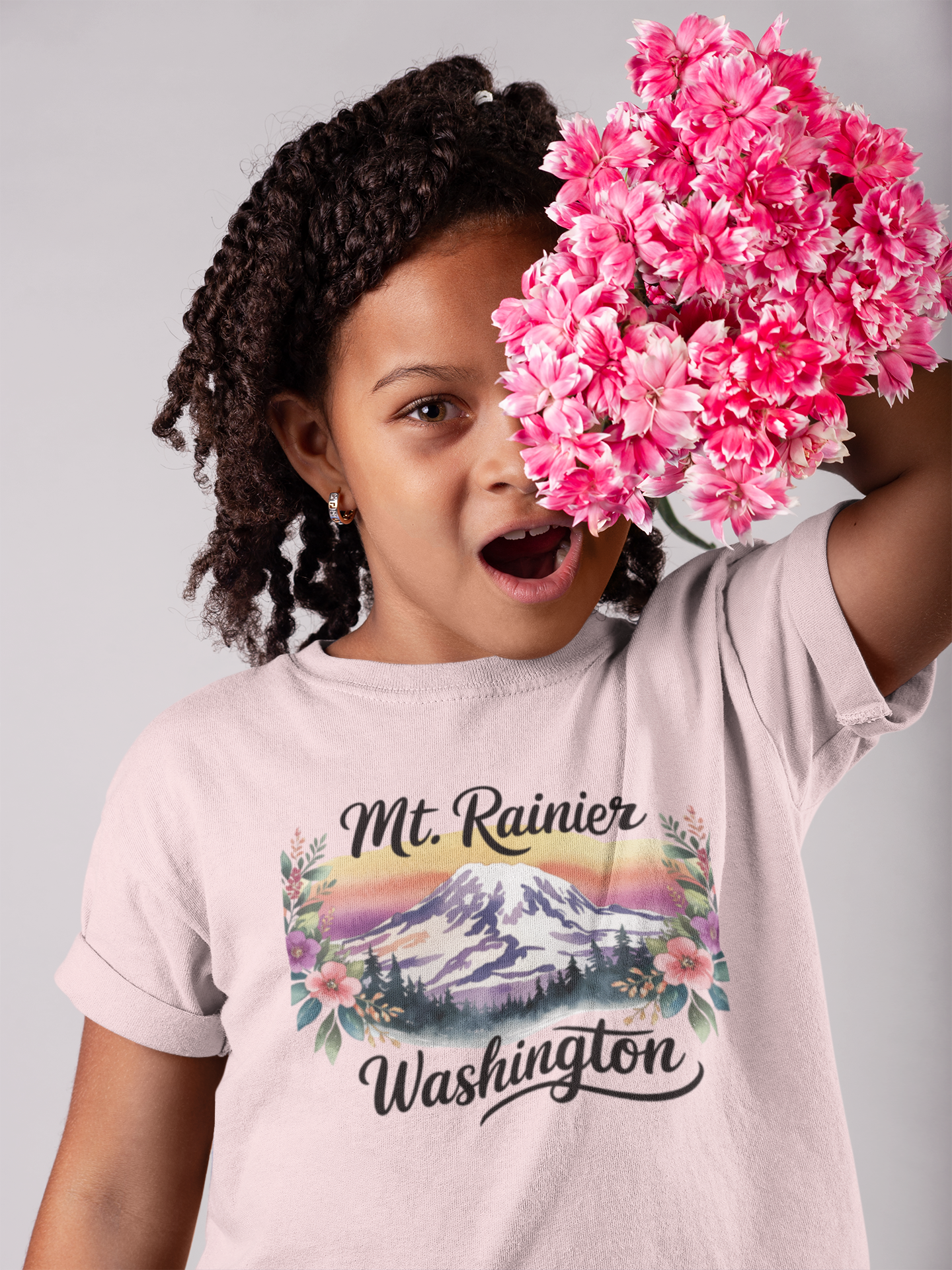 Mt. Rainier - Washington Floral Sunset Kids Tee