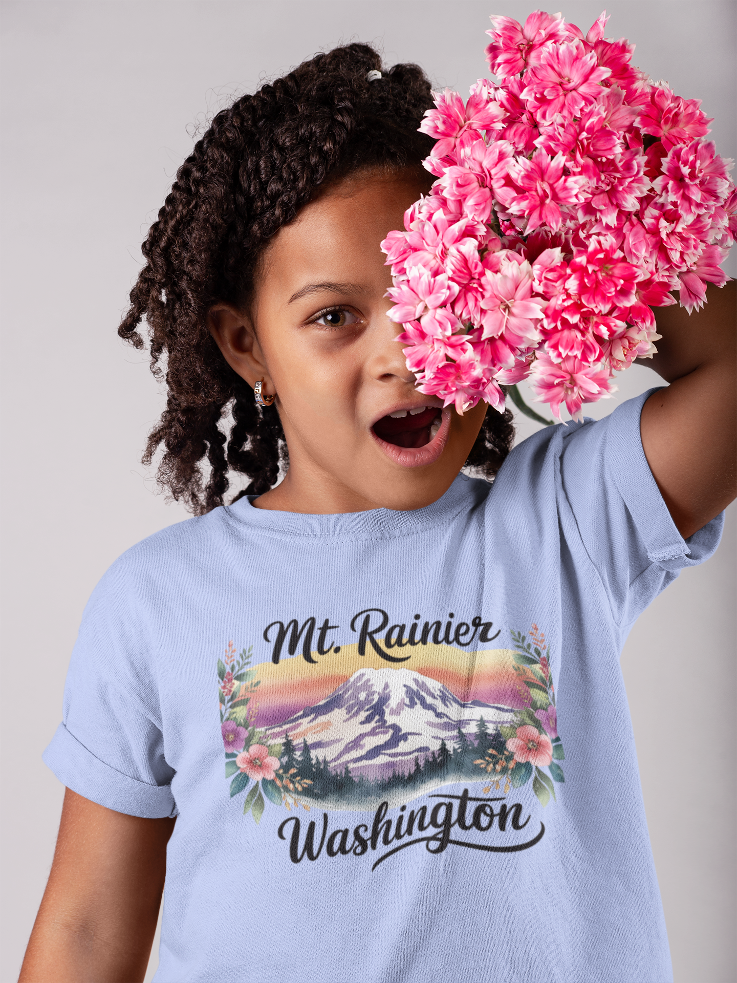 Mt. Rainier - Washington Floral Sunset Kids Tee