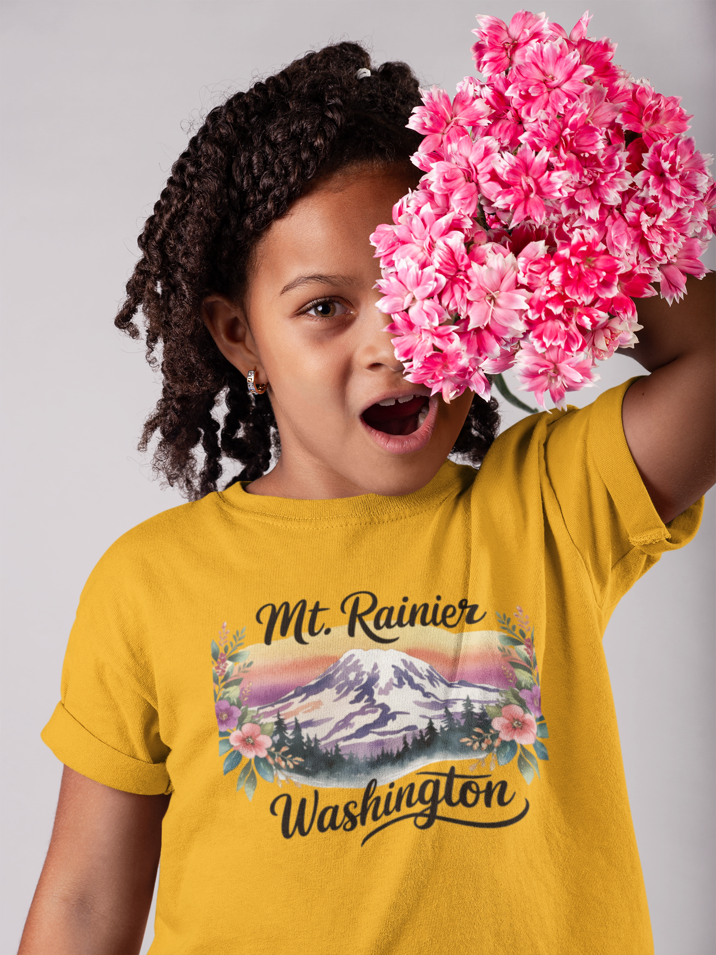 Mt. Rainier - Washington Floral Sunset Kids Tee