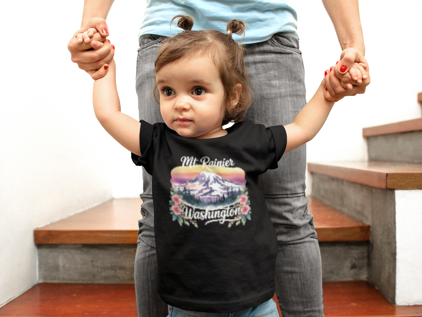 Mt. Rainier - Washington Floral Sunset Toddler Tee