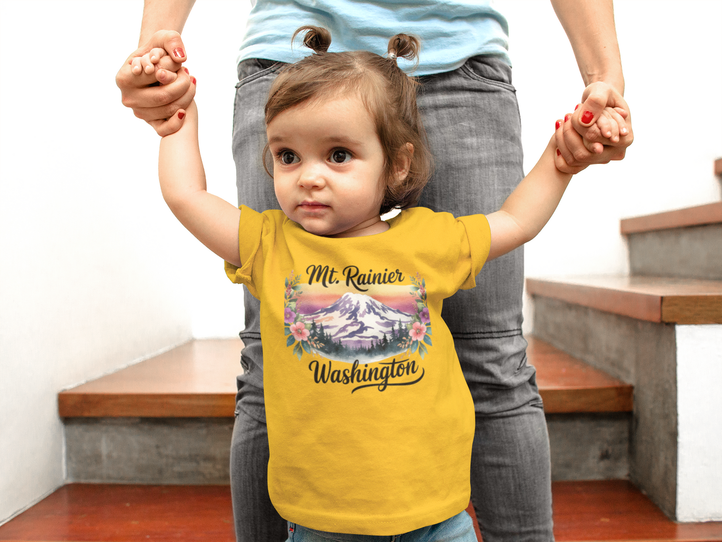 Mt. Rainier - Washington Floral Sunset Toddler Tee