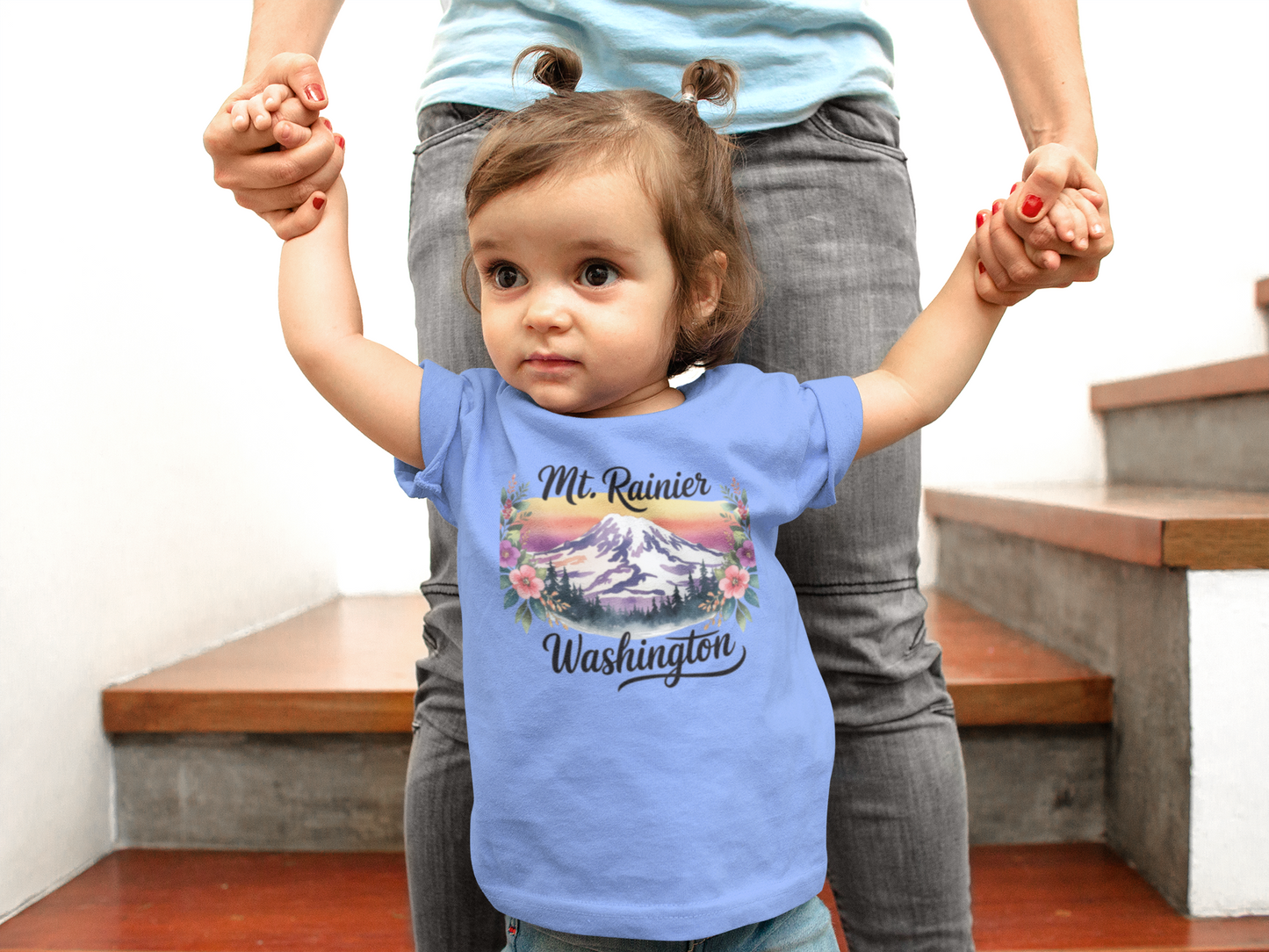 Mt. Rainier - Washington Floral Sunset Toddler Tee