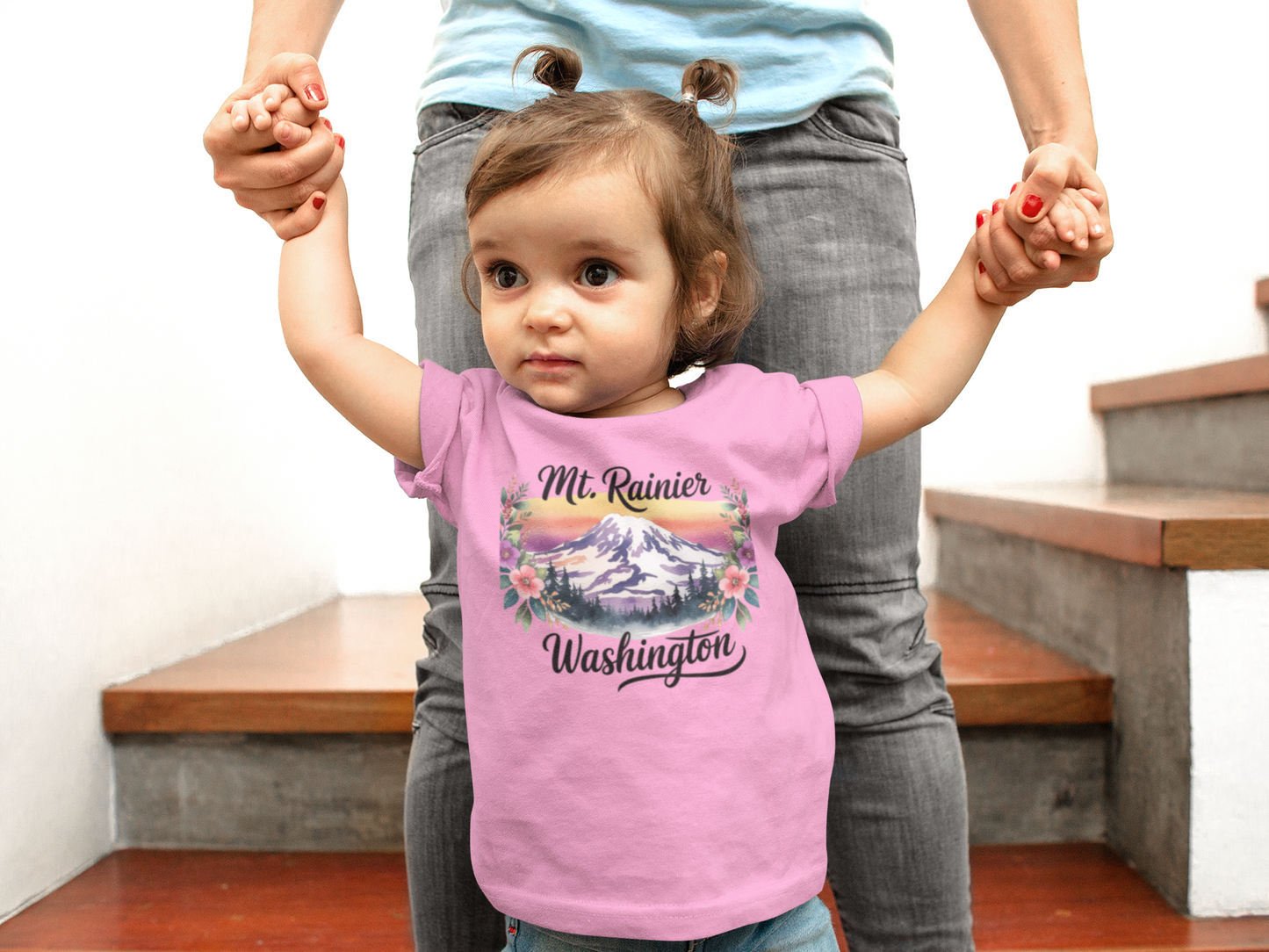 Mt. Rainier - Washington Floral Sunset Toddler Tee