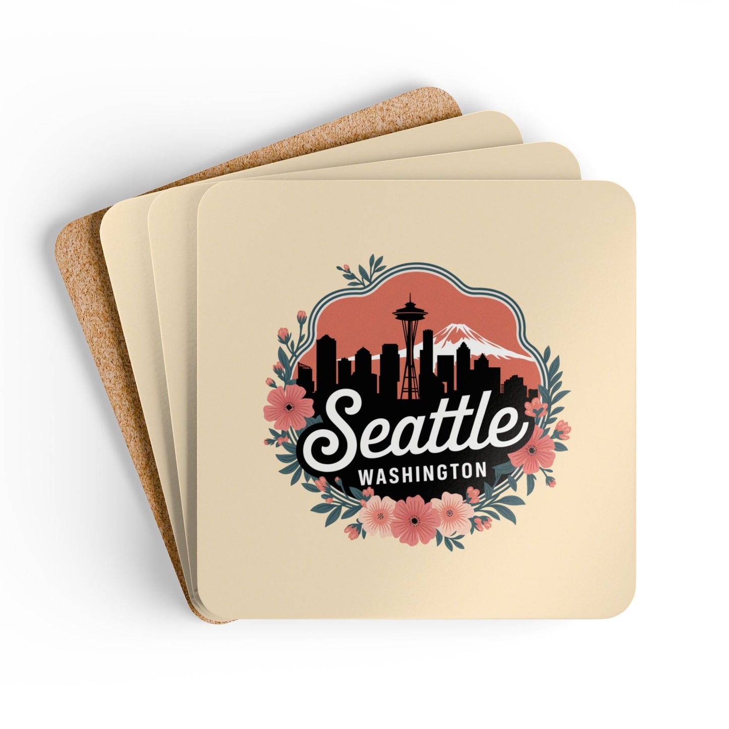 Floral Seattle City Skyline Coaster Set