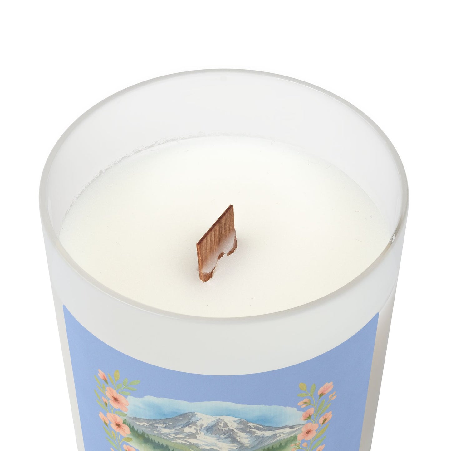 Mt. Rainier - Eatonville, WA Floral Frosted Glass Candle