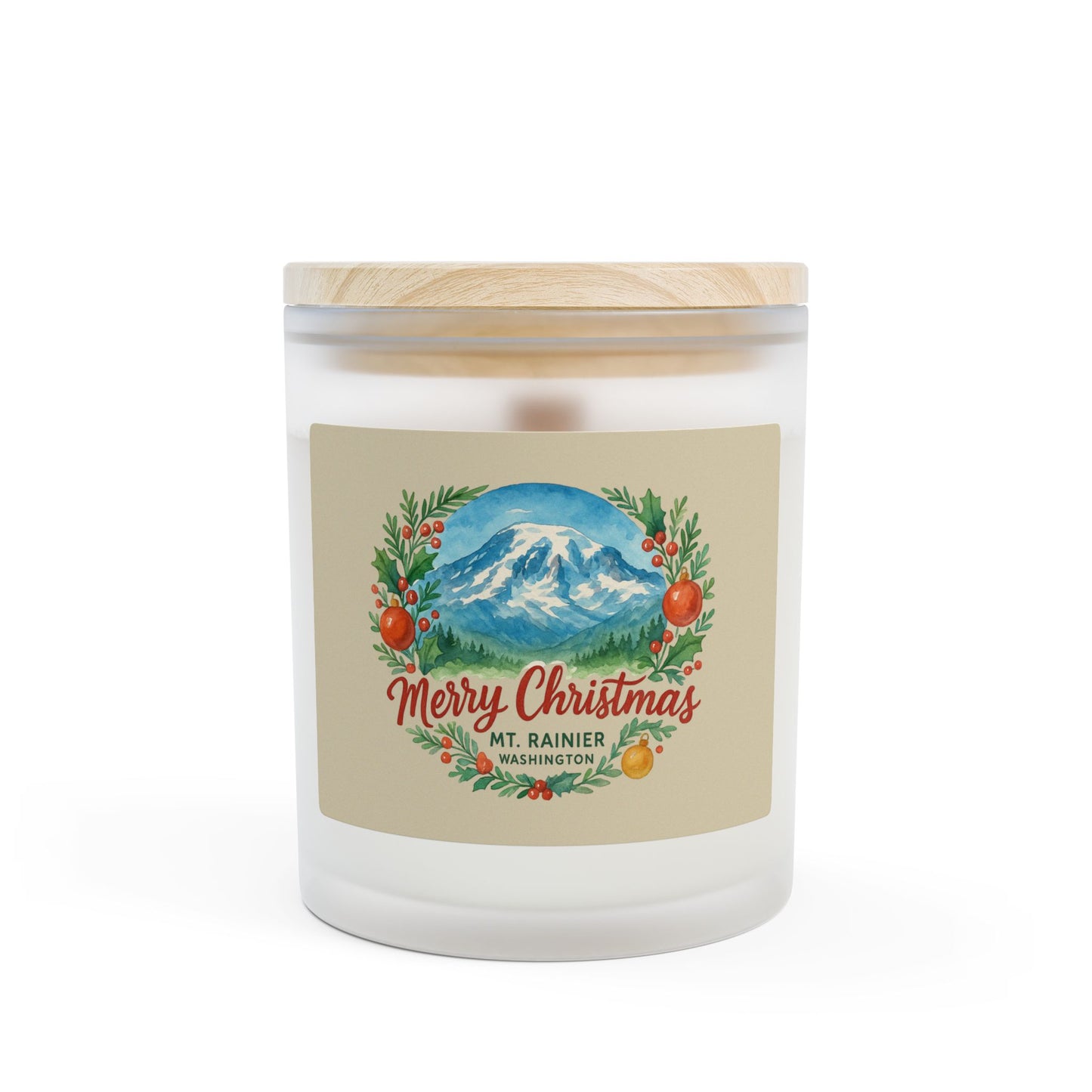Mt. Rainier - Washington Merry Christmas Frosted Glass Candle