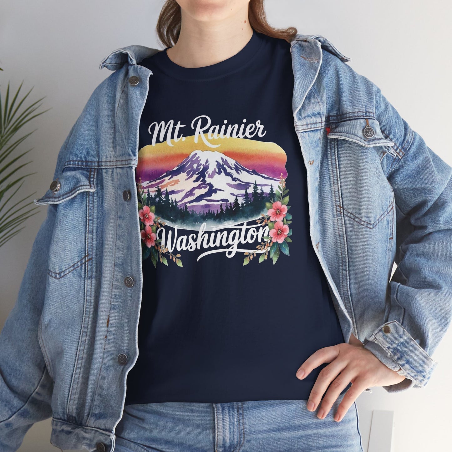 Mt. Rainier - Washington Floral Sunset T-Shirt