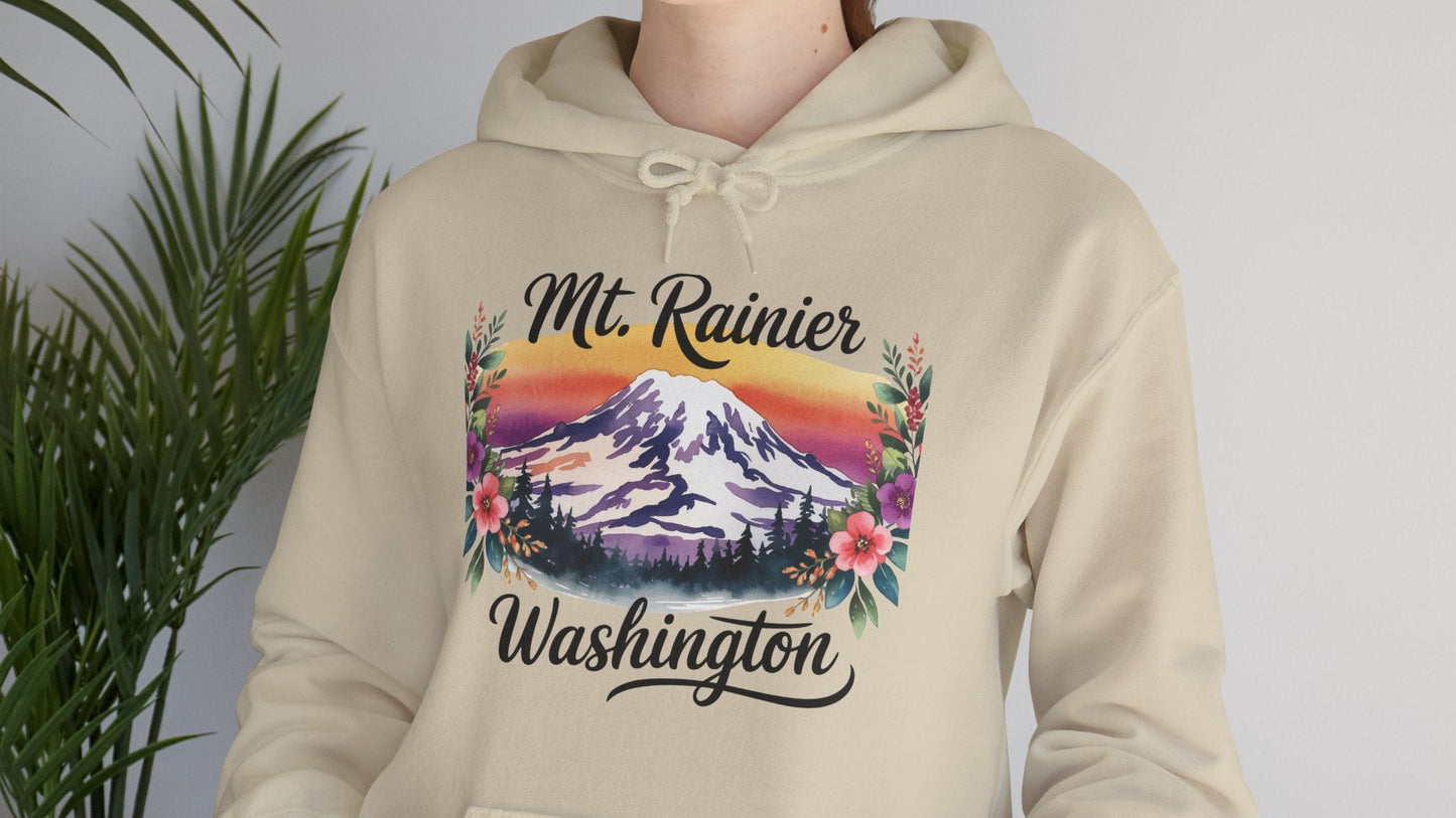 Mt. Rainier - Washington Floral Sunset Hoodie