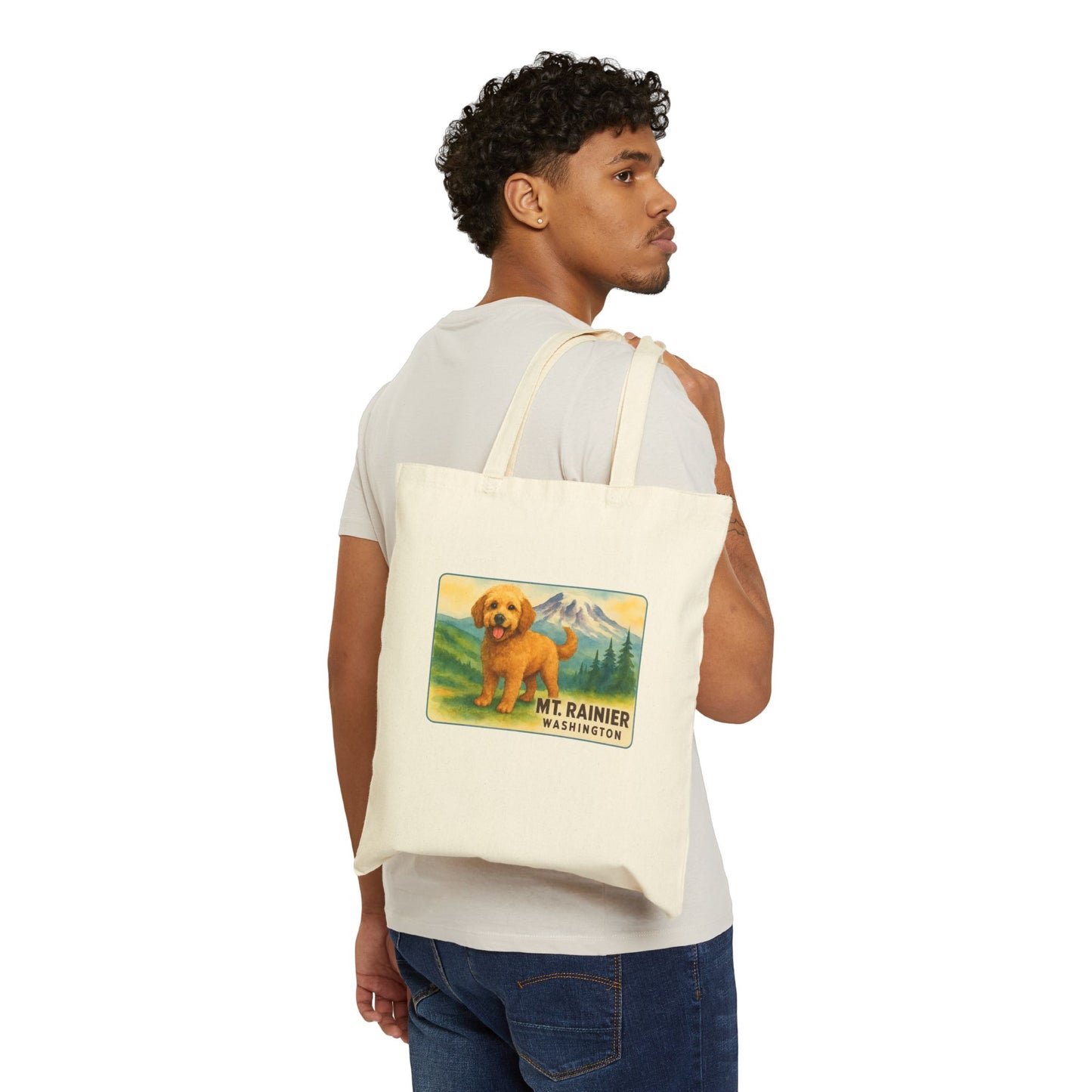 Mt. Rainier - Washington Golden Doodle Canvas Tote Bag