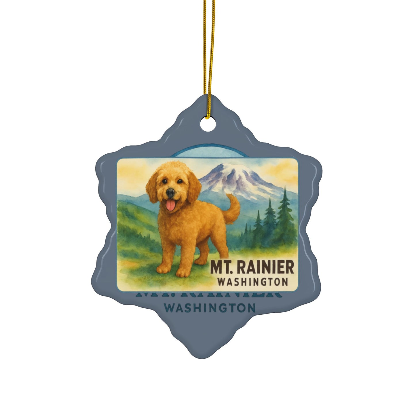 Mt. Rainier - Washington Golden Doodle Ornament