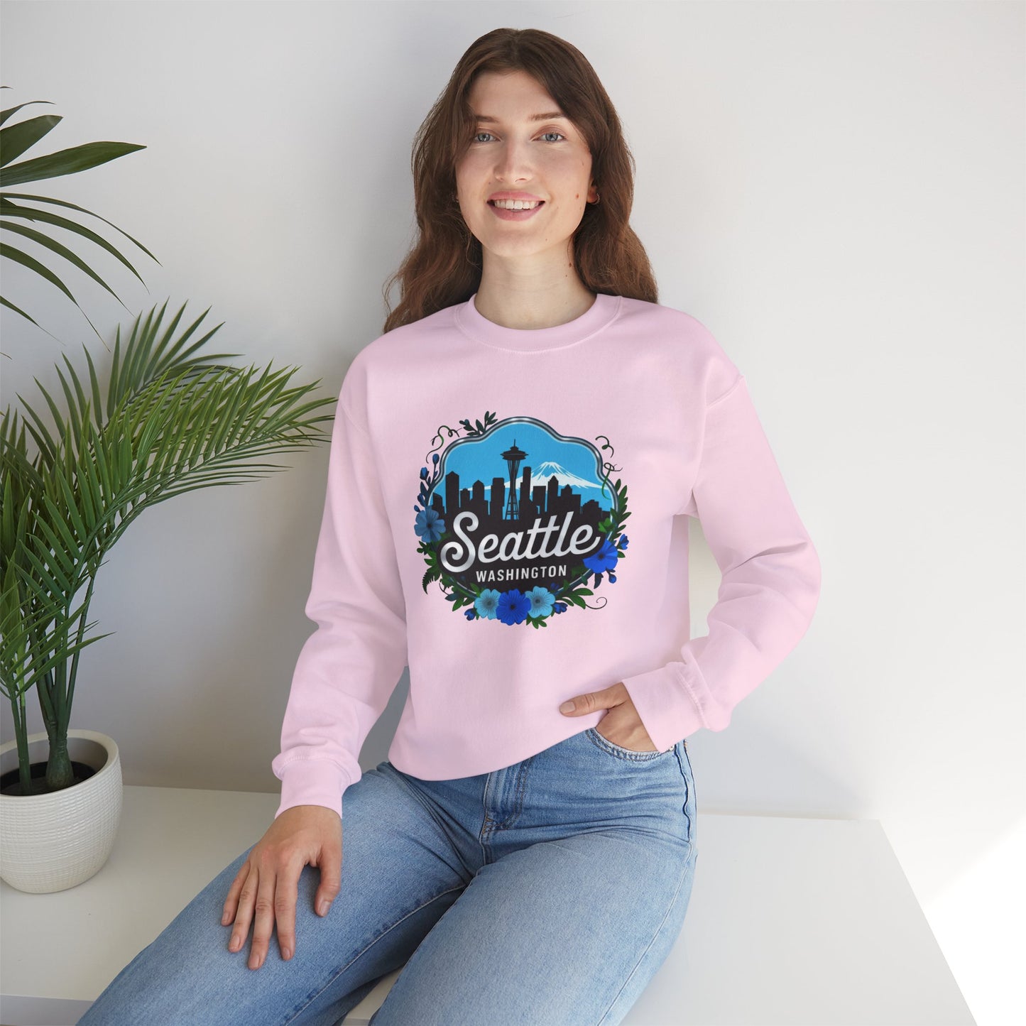 Floral Blue Seattle City Skyline Sweatshirt