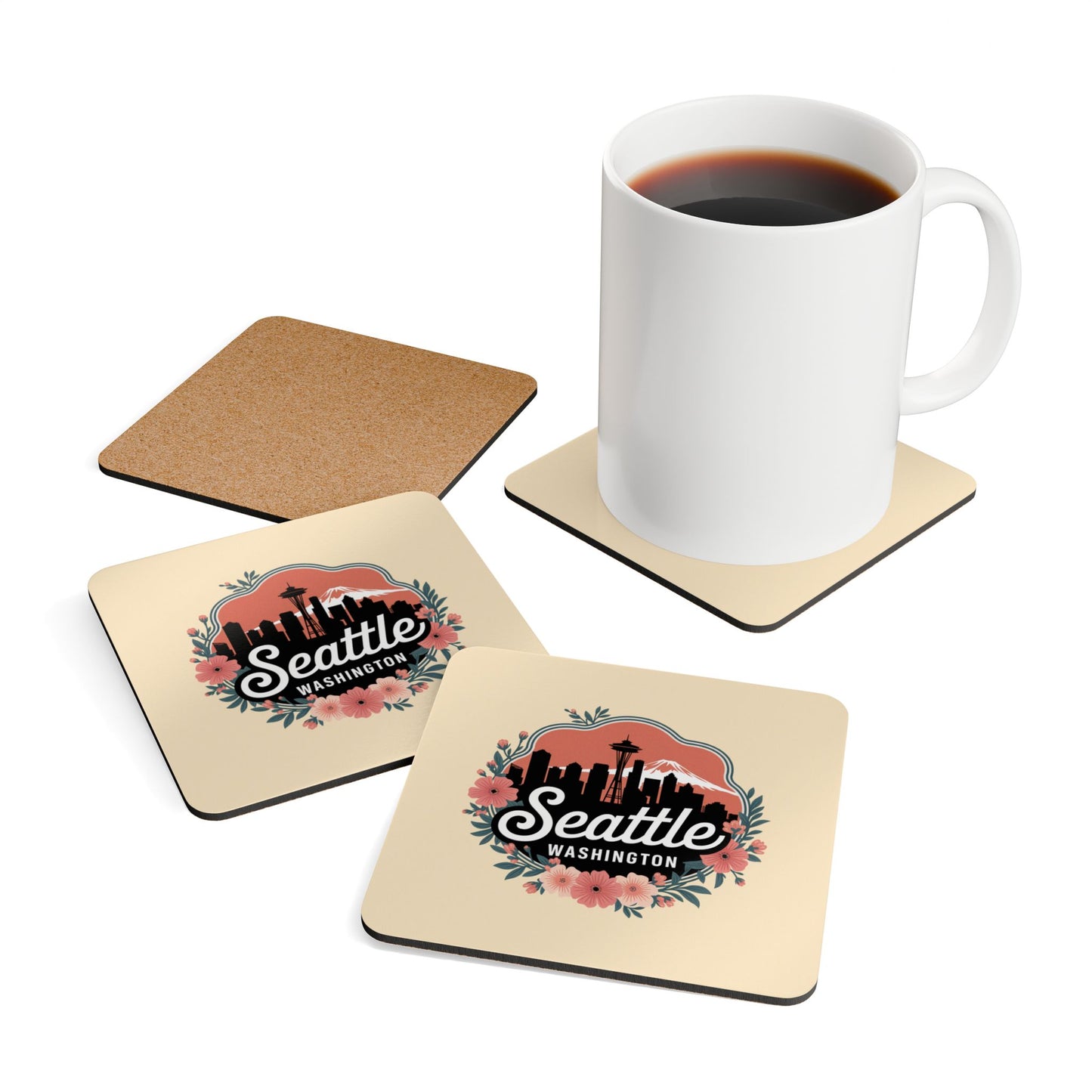Floral Seattle City Skyline Coaster Set