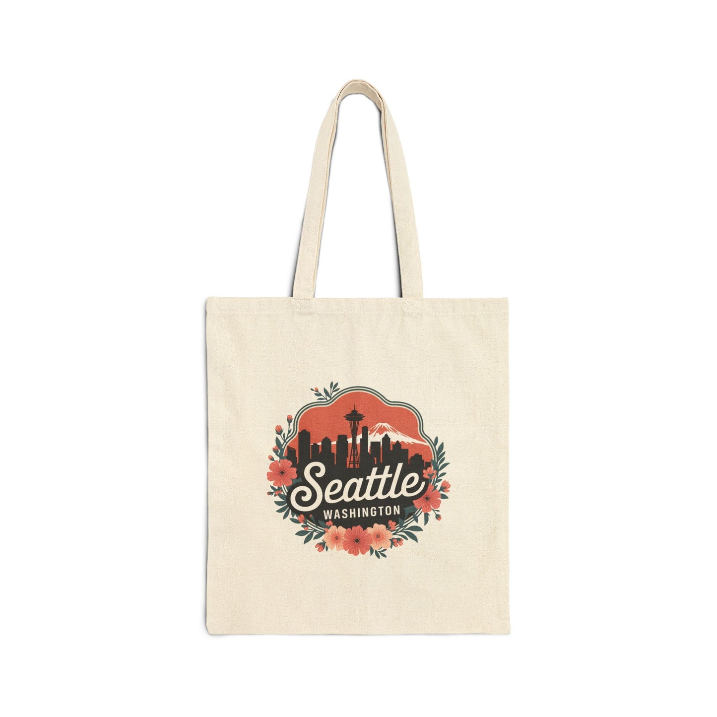 Floral Seattle City Skyline Canvas Tote Bag
