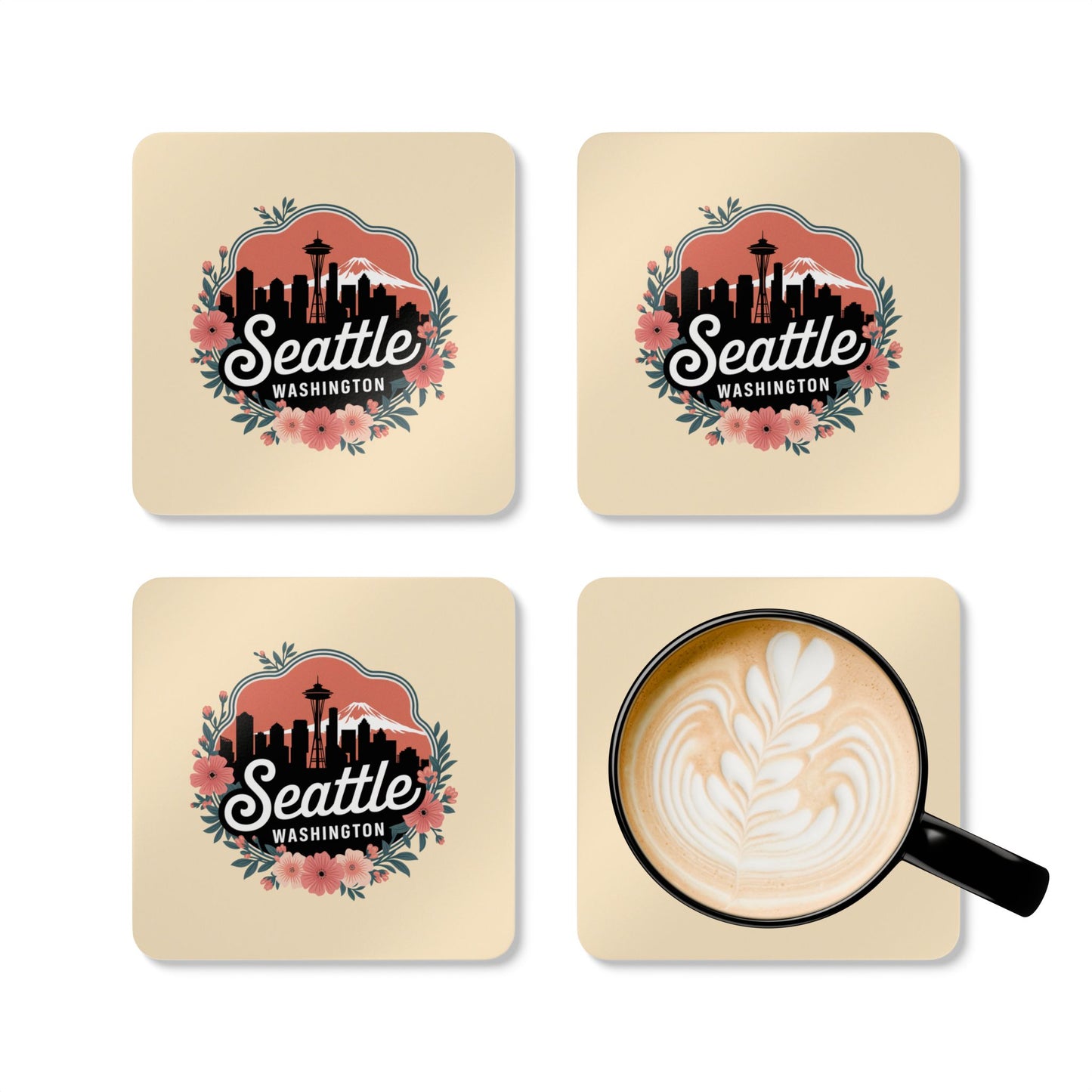 Floral Seattle City Skyline Coaster Set