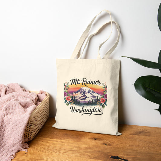 Mt. Rainier - Washington Floral Sunset Canvas Tote Bag