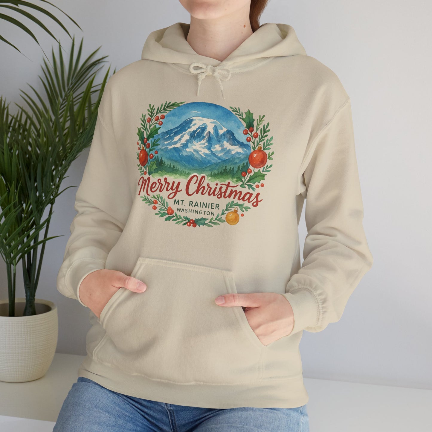 Mt. Rainier - Washington Merry Christmas Hoodie