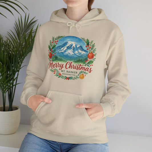 Mt. Rainier - Washington Merry Christmas Hoodie