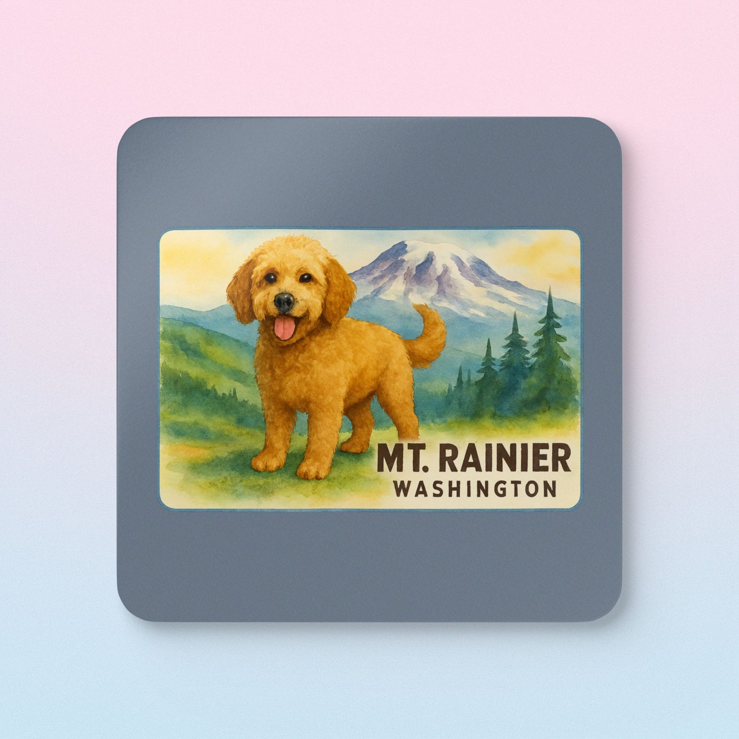 Mt. Rainier - Washington Golden Doodle Coaster Set