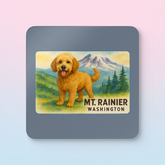 Mt. Rainier - Washington Golden Doodle Coaster Set