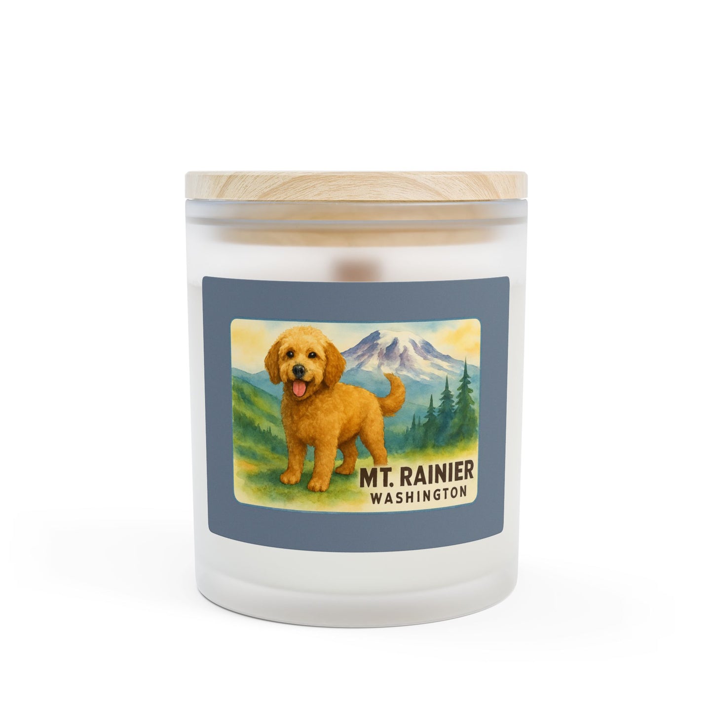 Mt. Rainier - Washington Golden Doodle Frosted Glass Candle
