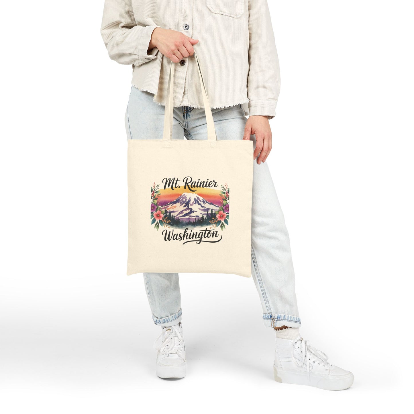 Mt. Rainier - Washington Floral Sunset Canvas Tote Bag