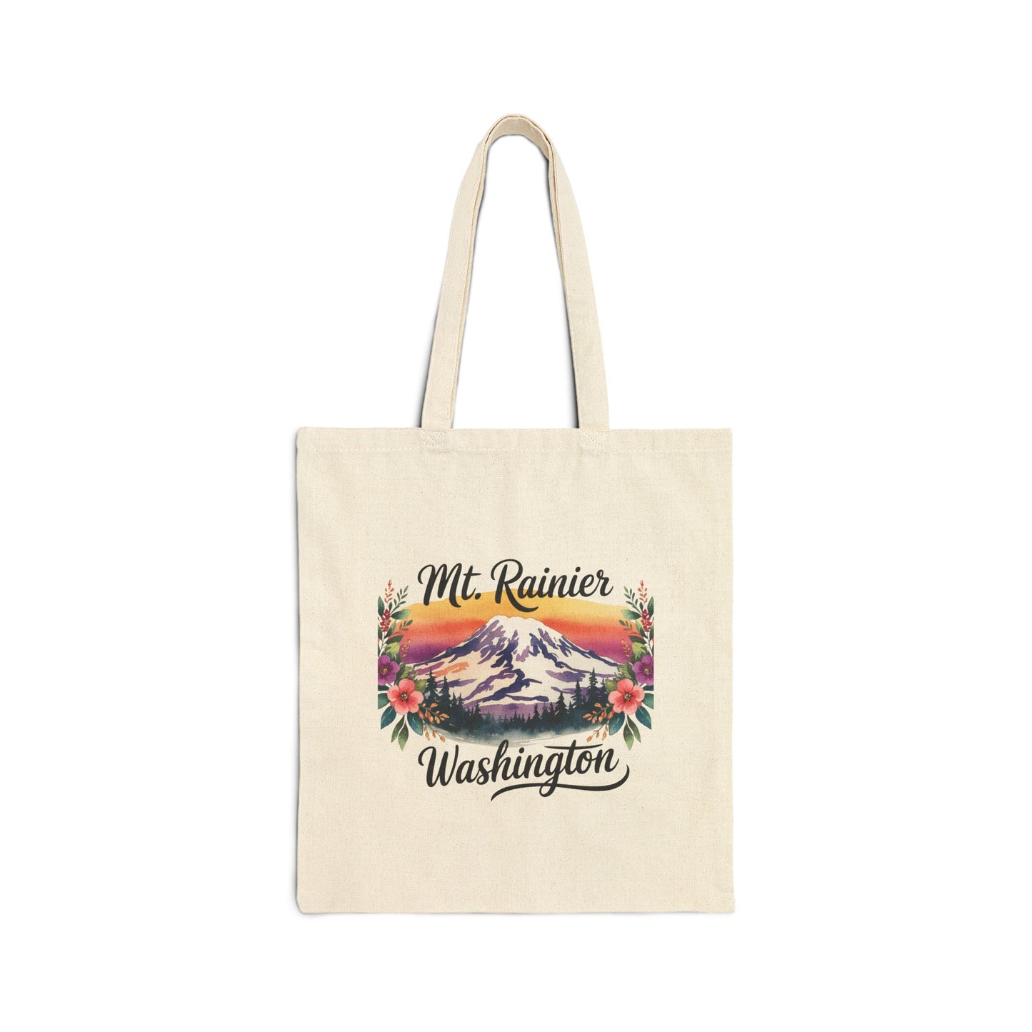 Mt. Rainier - Washington Floral Sunset Canvas Tote Bag