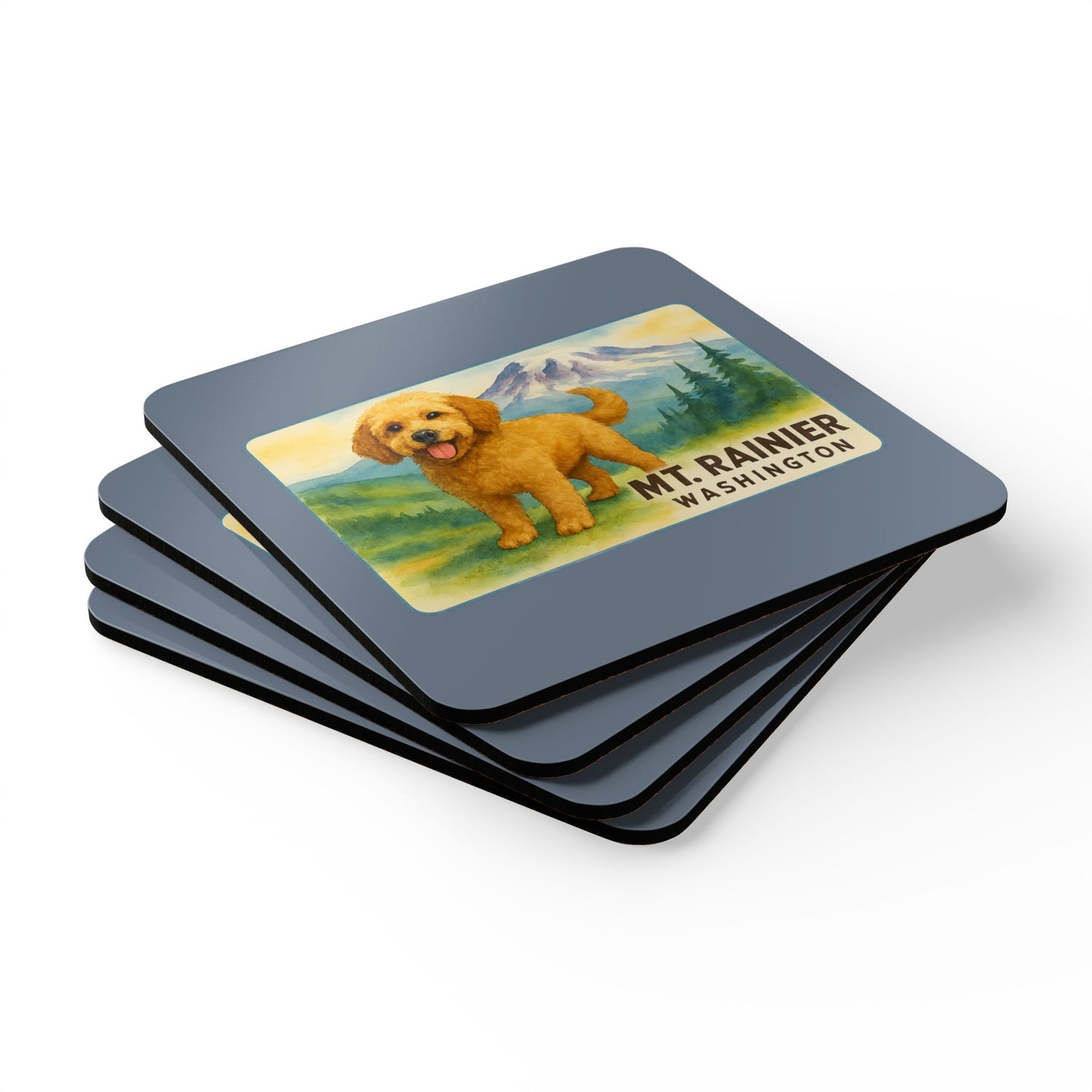 Mt. Rainier - Washington Golden Doodle Coaster Set