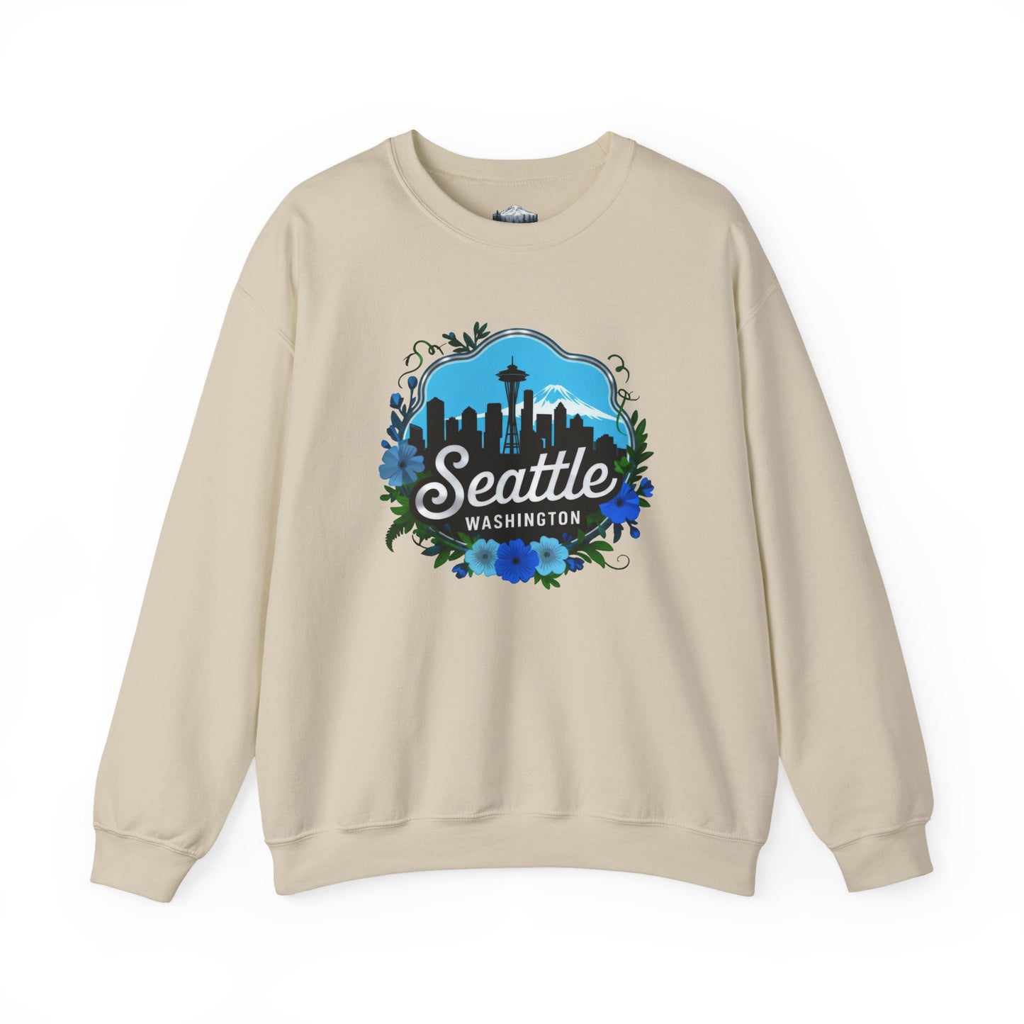 Floral Blue Seattle City Skyline Sweatshirt