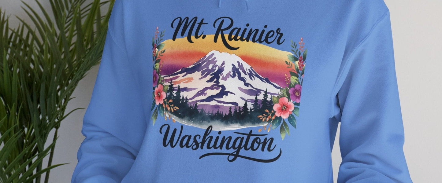 Mt. Rainier - Washington Floral Sunset Hoodie