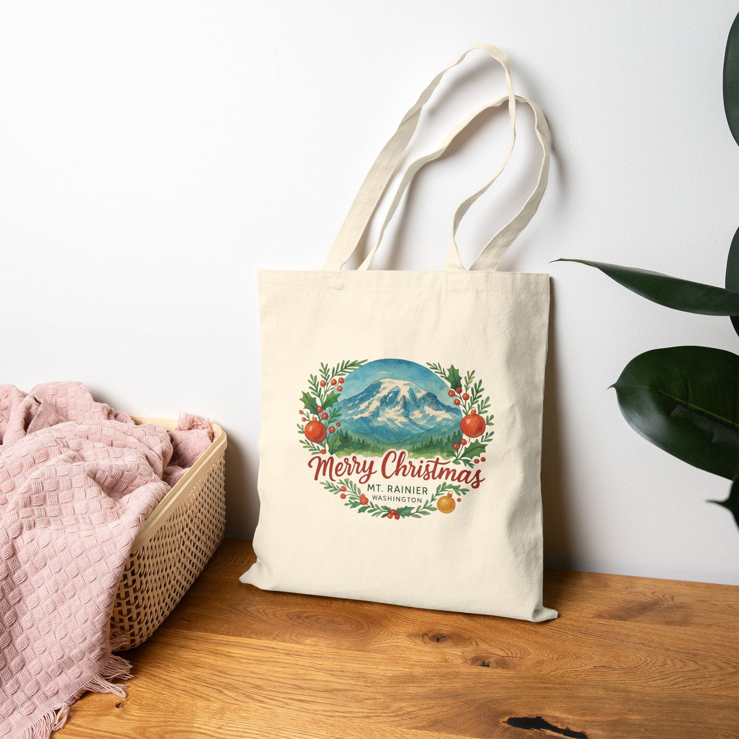 Mt. Rainier - Washington Merry Christmas Canvas Tote Bag