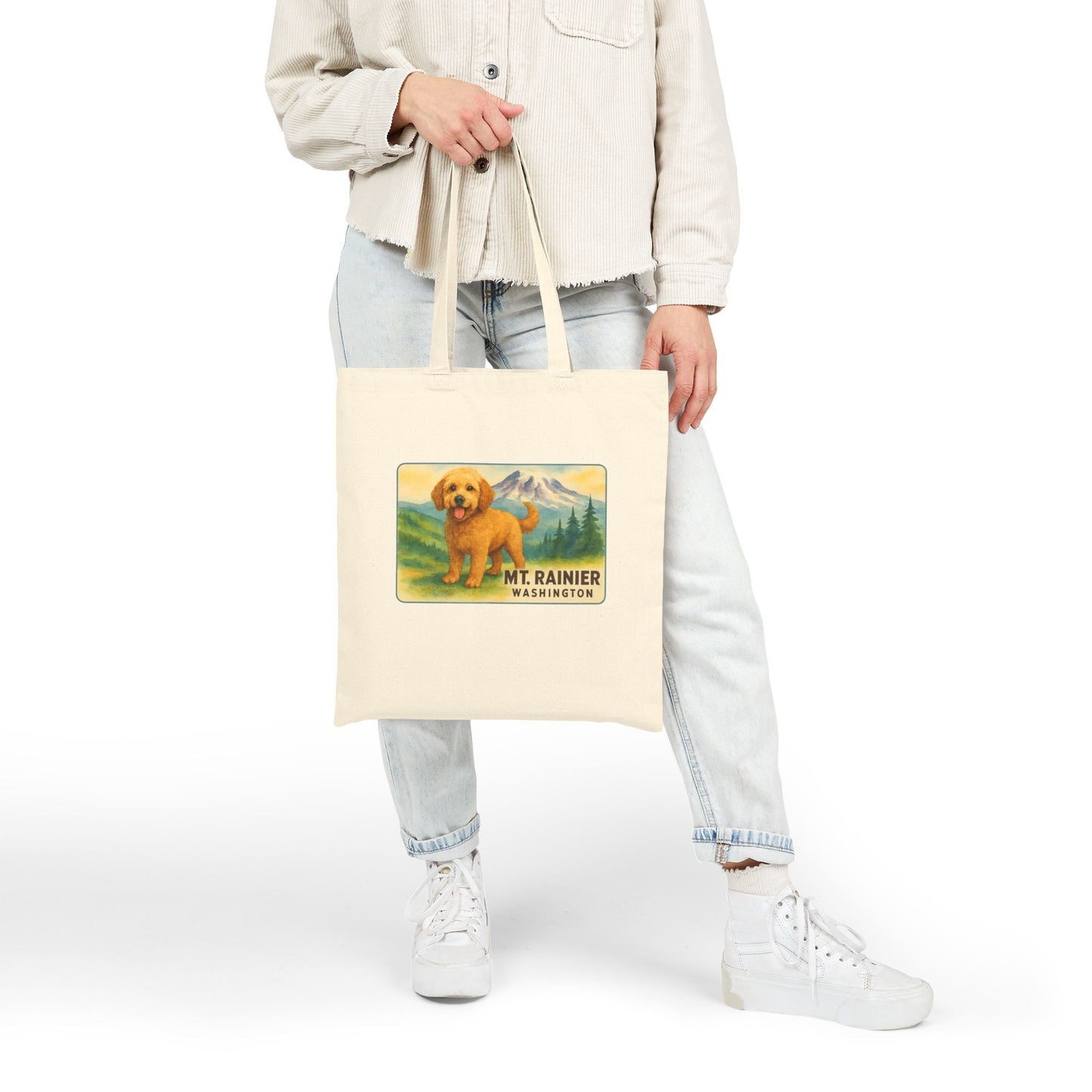 Mt. Rainier - Washington Golden Doodle Canvas Tote Bag