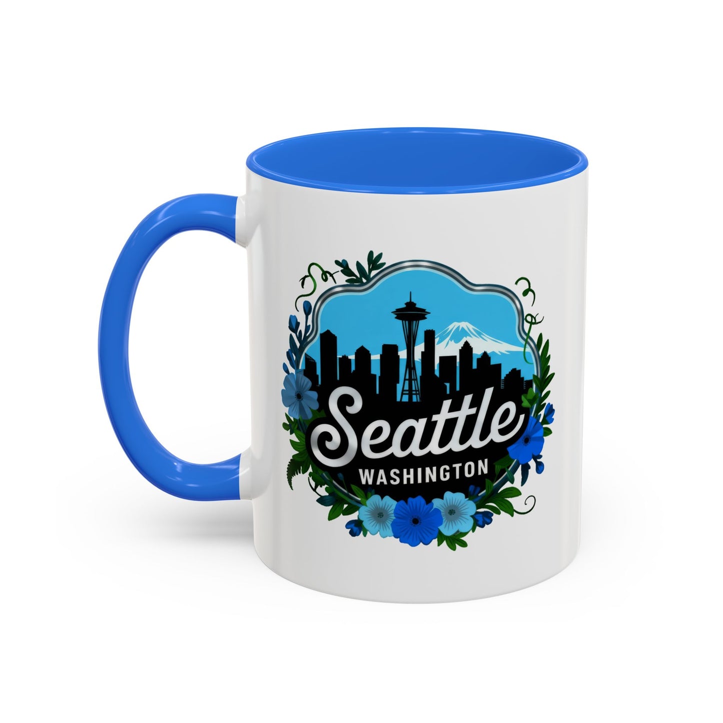 Floral Blue Seattle City Skyline - Mug