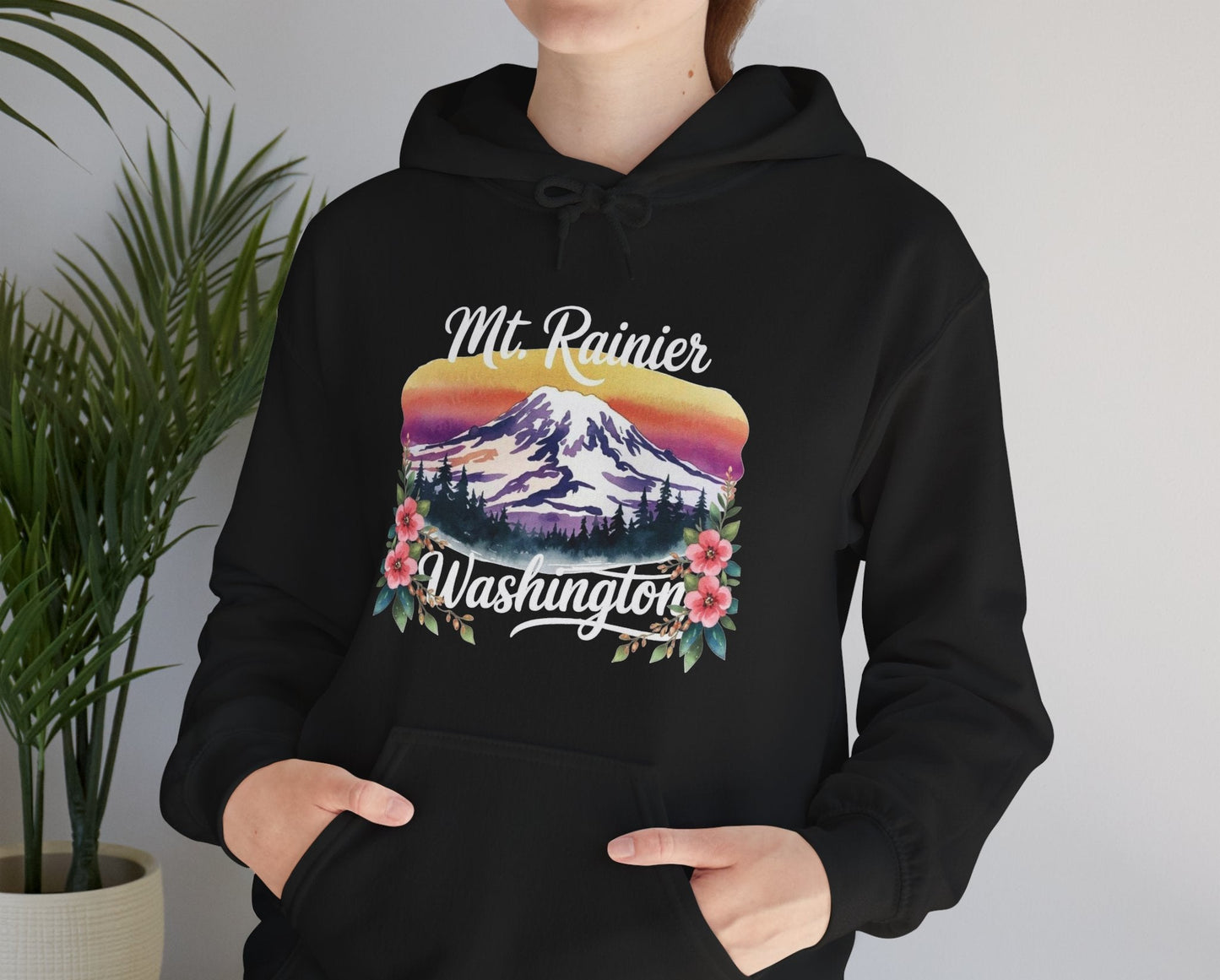 Mt. Rainier - Washington Floral Sunset Hoodie