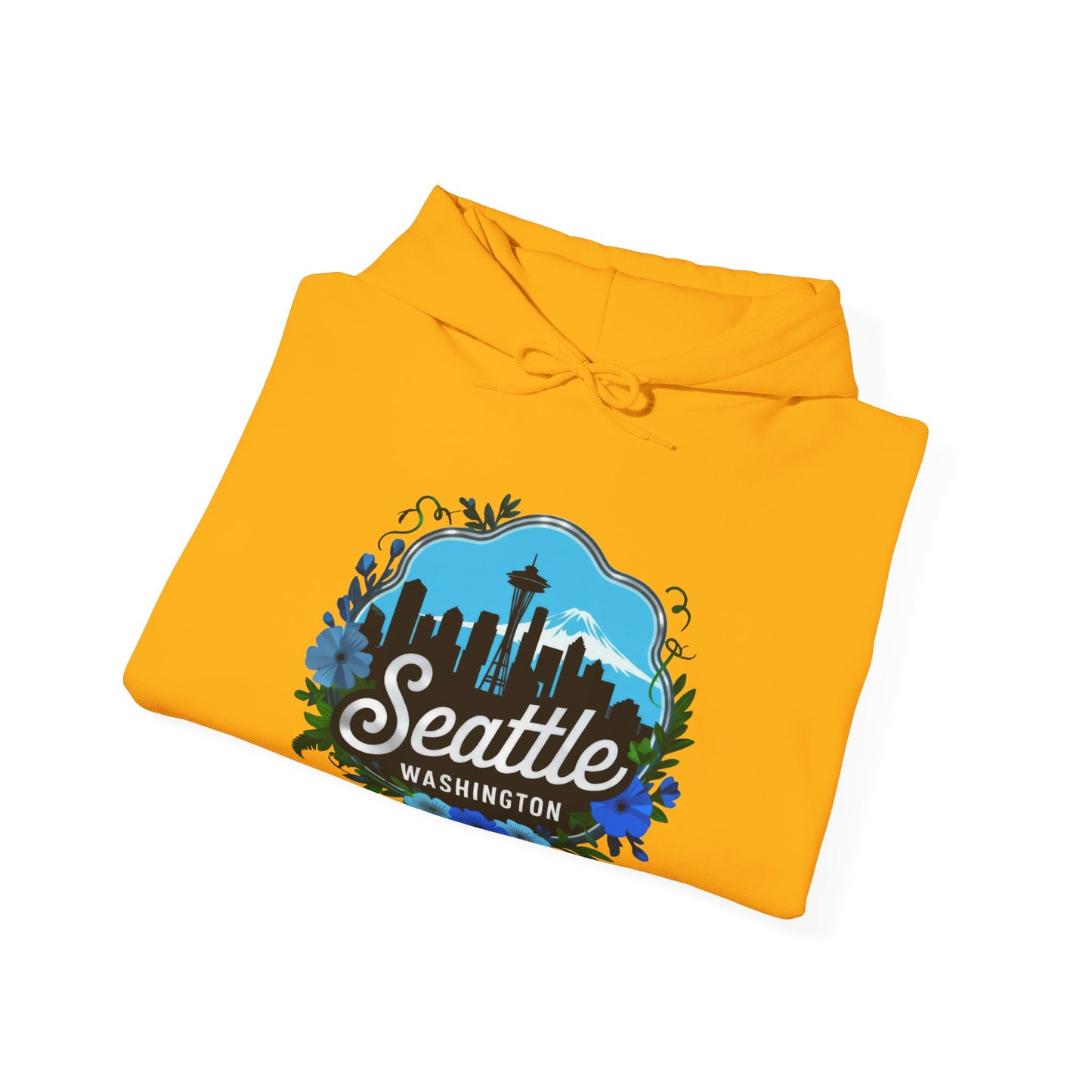 Floral Blue Seattle City Skyline Hoodie