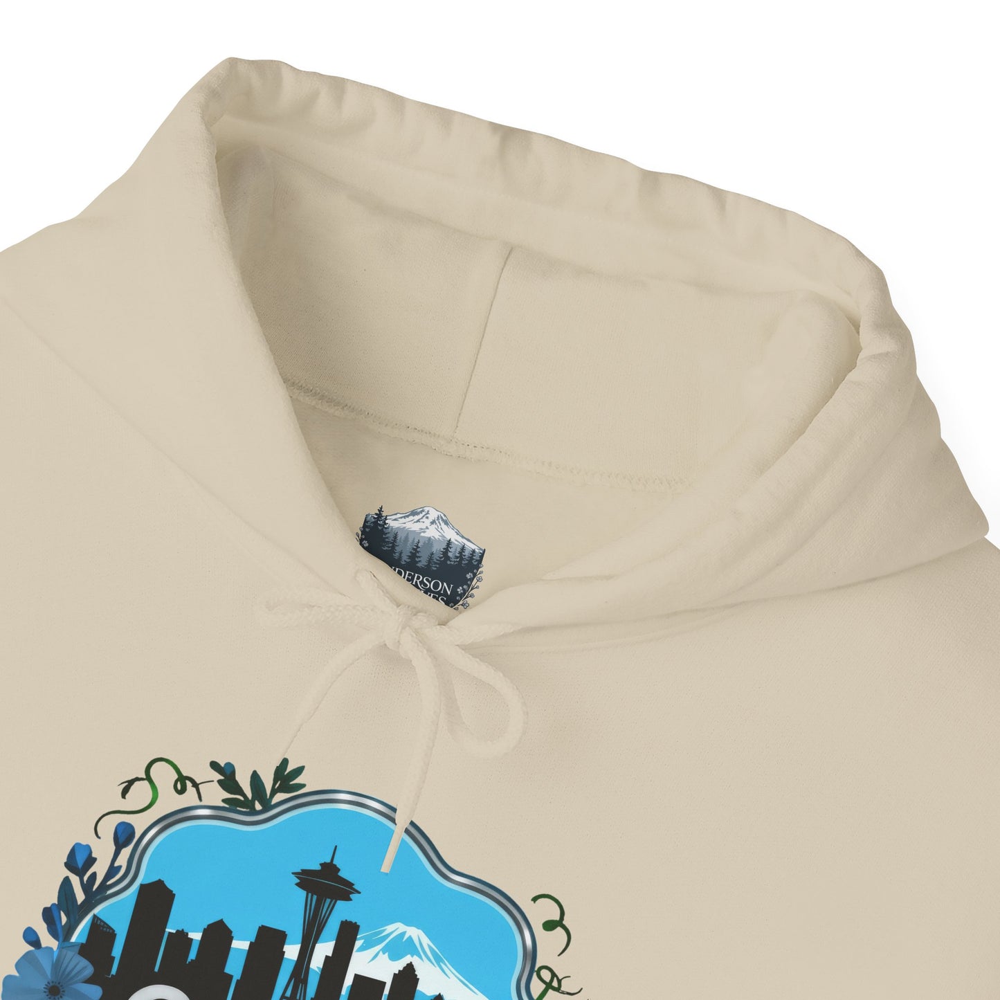 Floral Blue Seattle City Skyline Hoodie