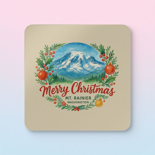 Mt. Rainier - Washington Merry Christmas Coaster Set