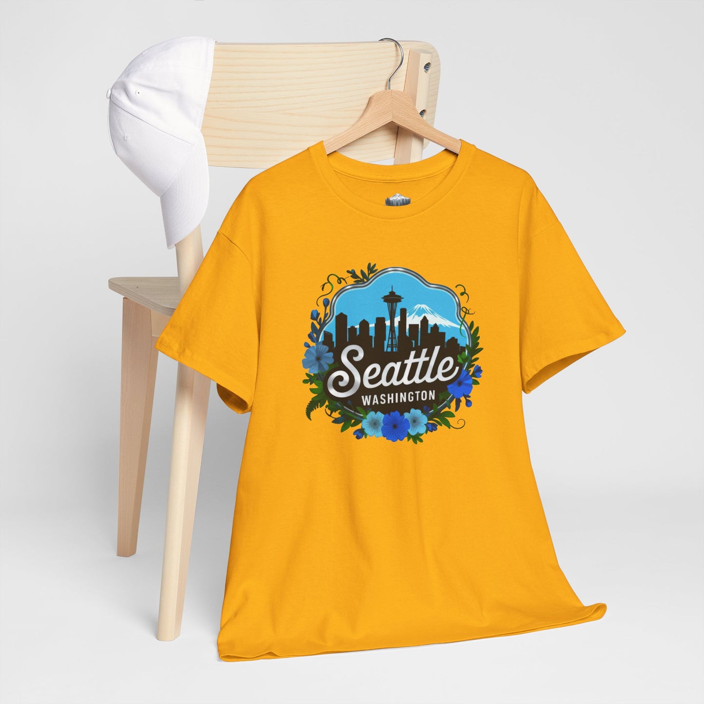 Floral Blue Seattle City Skyline T-Shirt