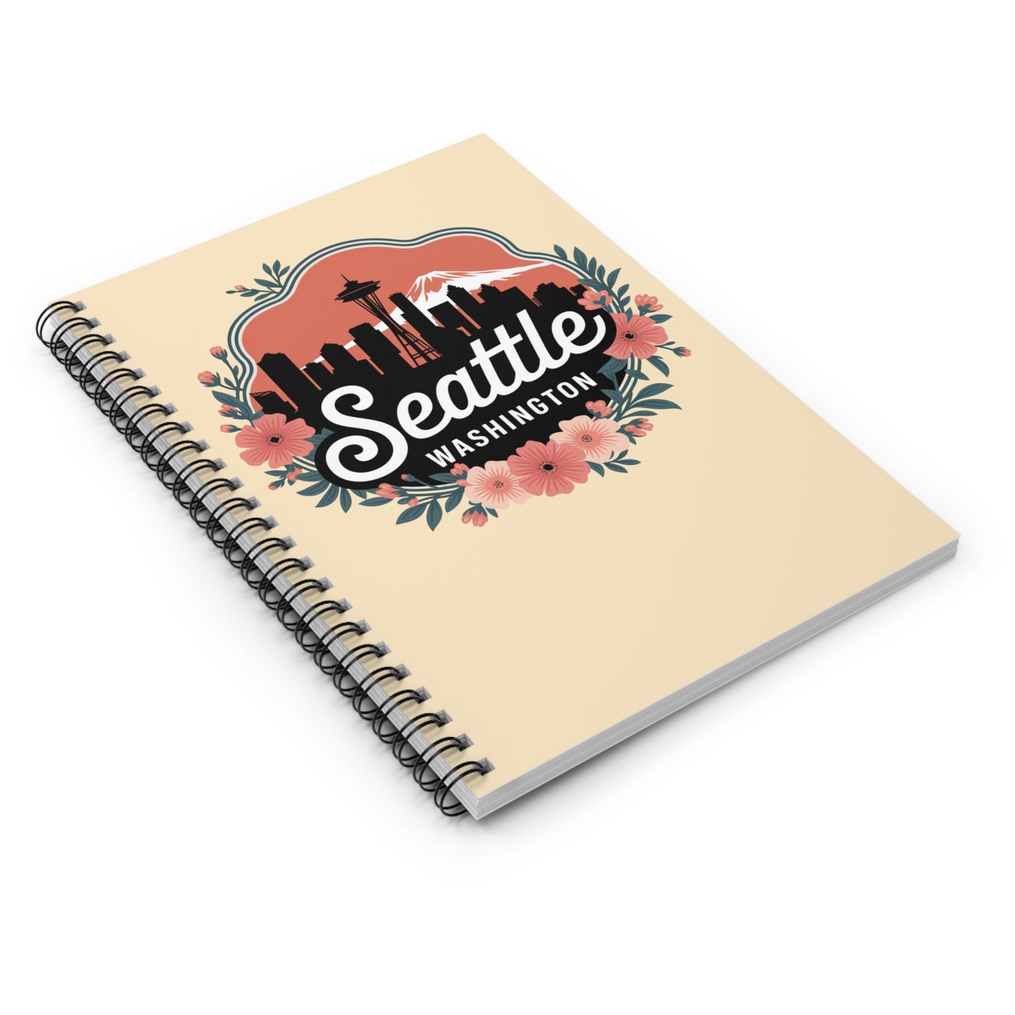 Floral Seattle City Skyline Spiral Notebook