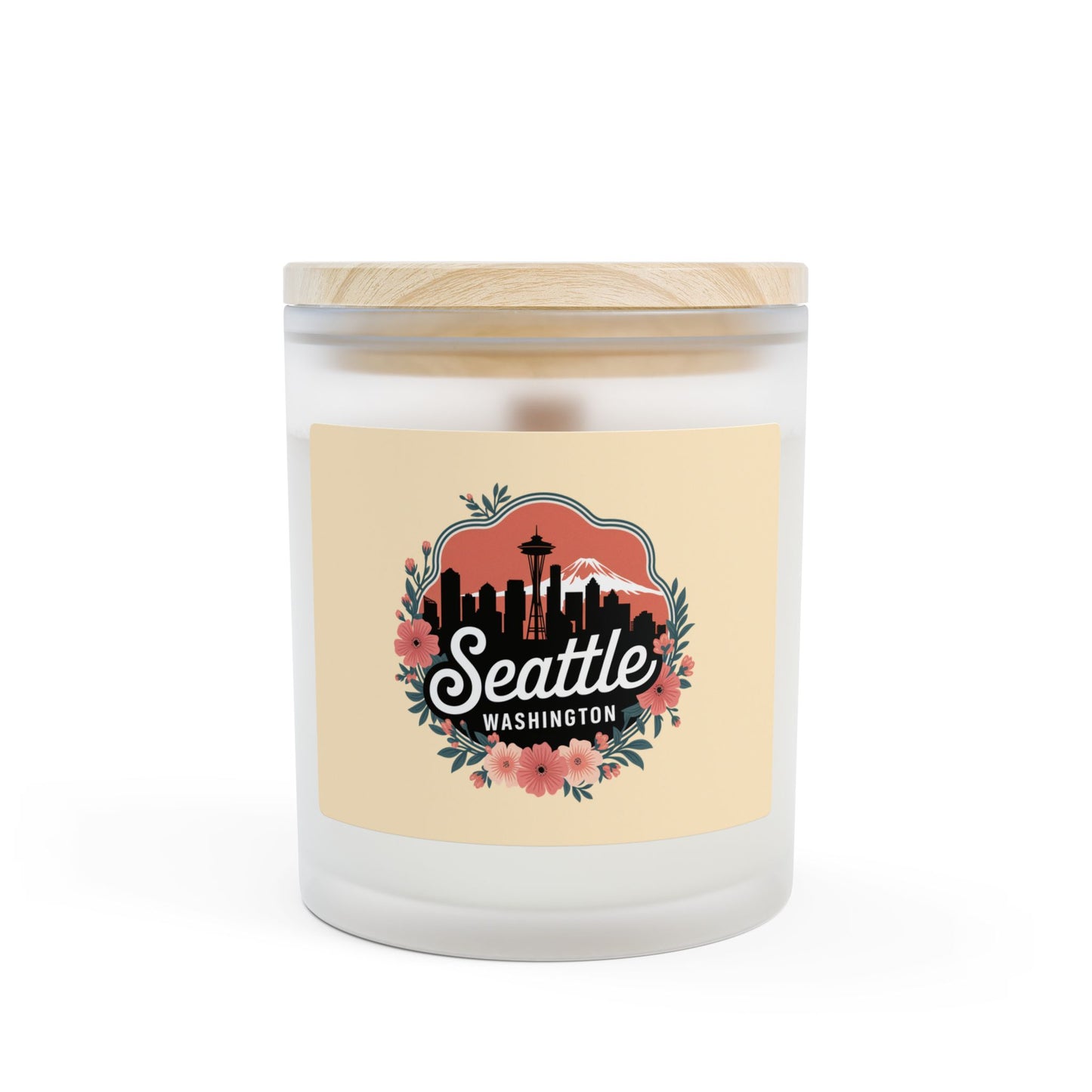 Floral Seattle City Skyline Frosted Glass Candle